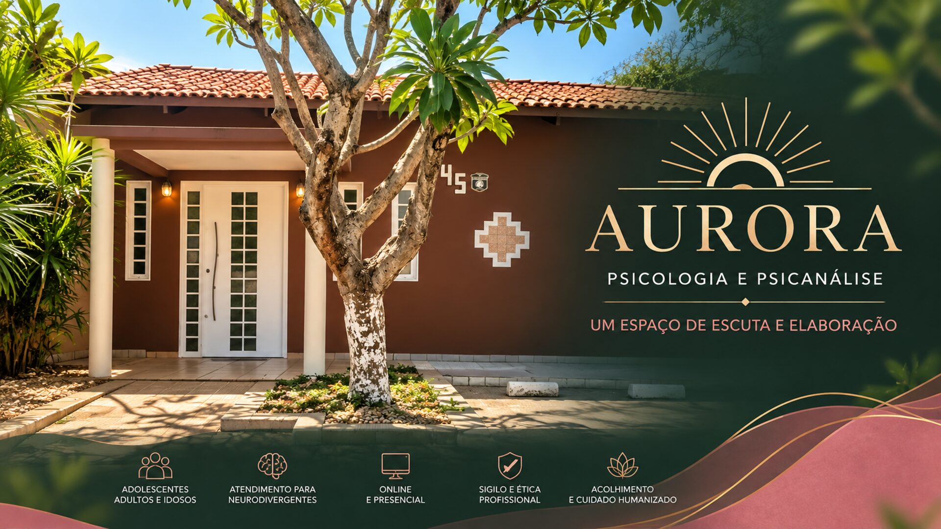 Fachada da Clínica Aurora, clínica de psicologia e psicanálise no bairro Cazeca em Uberlândia